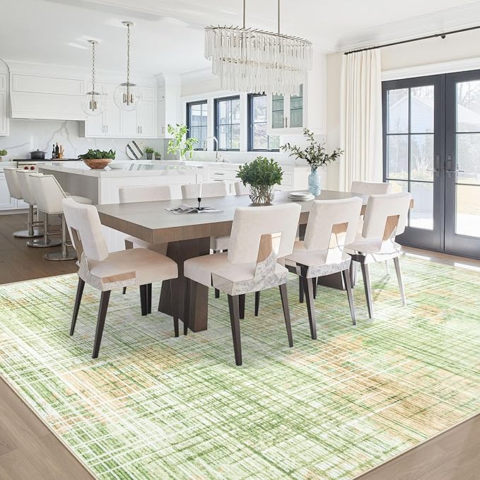 9x12 Area Rugs for Living Room: Washable Modern Abstract Rug Large Soft Non Slip Living Room Rug Indoor Low Pile Carpet for Bedroom Dining Room Home - Multi Green