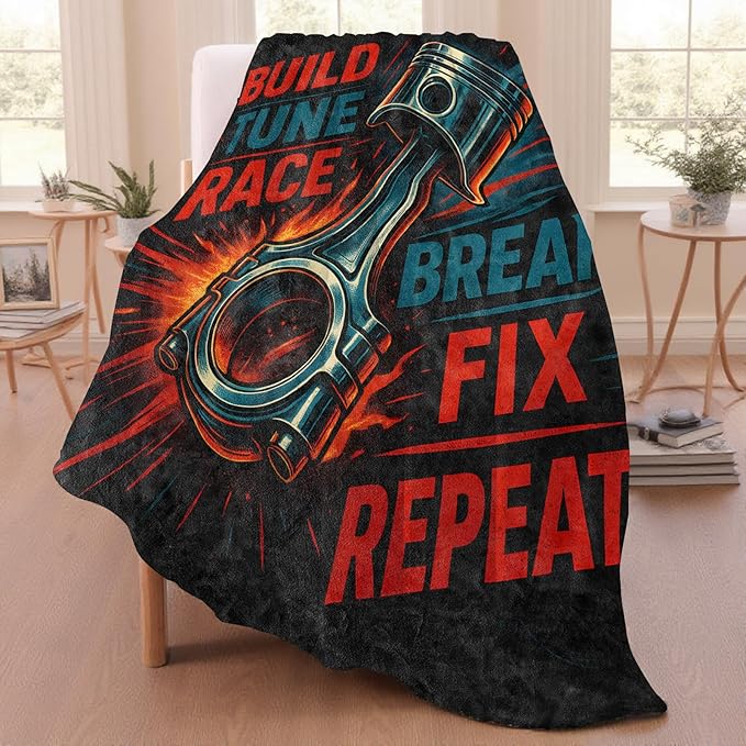 Car Mechanic Throw Blanket for Adutls Kids, 50x60 in, Cozy Soft Warm Fleece Blankets Gifts for Couch, Camping, Hiking Decor