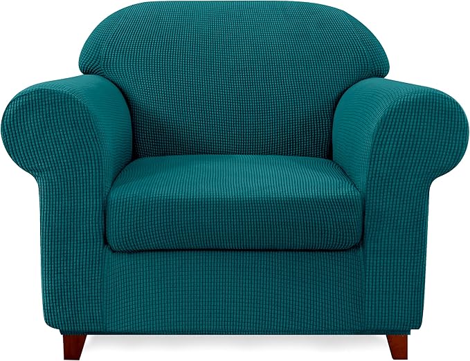 SUBRTEX Stretch Chair Covers 2 Piece 1 Seater Armchair Couch Sofa Cover Washable Furniture Protector with Elastic Bottom for Kids, Pets(Teal,Armchair)