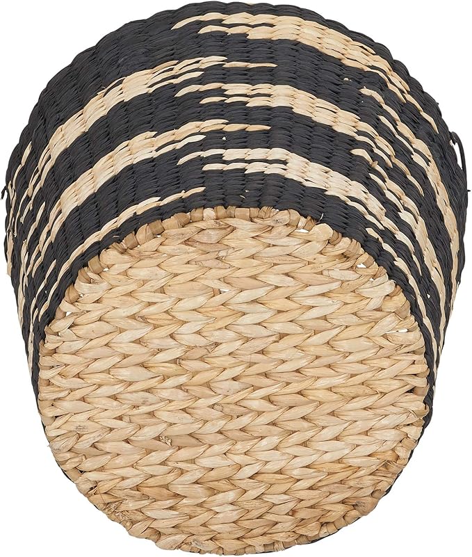 Household Essentials Large Round Woven Wicker Storage Basket with Handles | Black and Brown Geometic Design