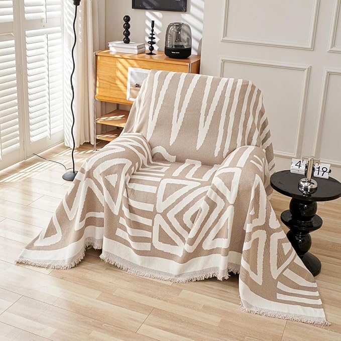 VClife Boho Armchair Couch Cover, Anti-Slip Chenille Sofa Cover for 1 Cushion Couch Sofa, Modern Khaki Jacquard Couch Covers for Dog Kid Versatile Furniture Sofa Protector 71"X90"'