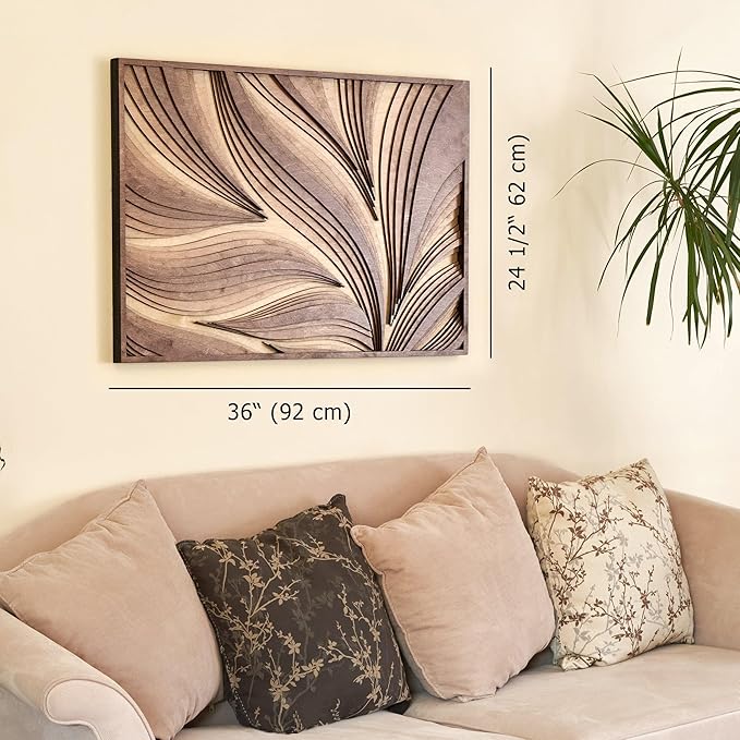 NEODECO Parametric Wood Wall Art, 3D Acoustic Wall Panel of Parametric Cut & Stained Birch Plywood Layers, Geometric Wall Hanging, Abstract Wood Wall Decor (Large)