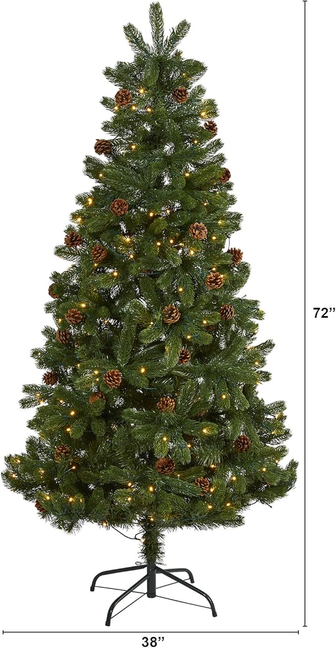 Nearly Natural 6ft. Rocky Mountain Spruce Artificial Christmas Tree with Pinecones and 250 Clear LED Lights