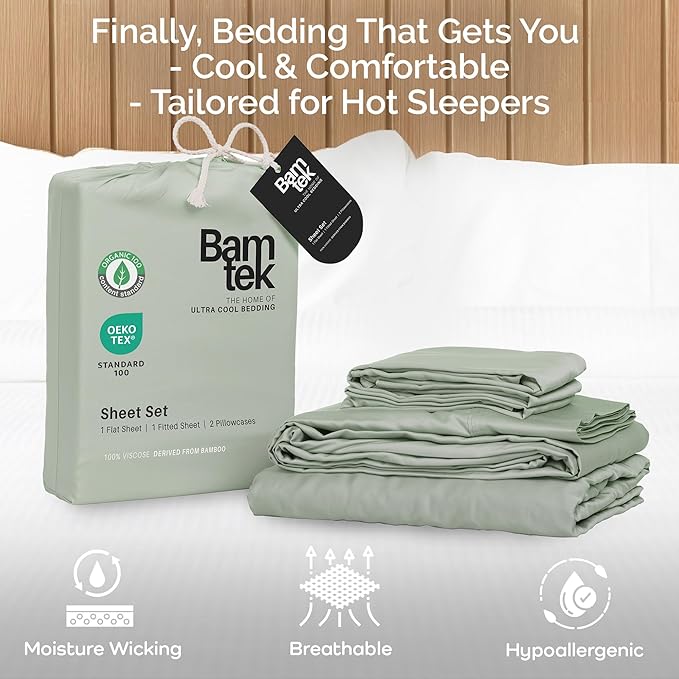 Duvet Cover Set - 100% Viscose Derived from Bamboo Duvet Cover King Size, 3 PC Luxury Cooling Duvet Cover for Hot Sleepers, Silky Buttery Soft Comforter Cover & 2 PC King Pillowcases, Sage