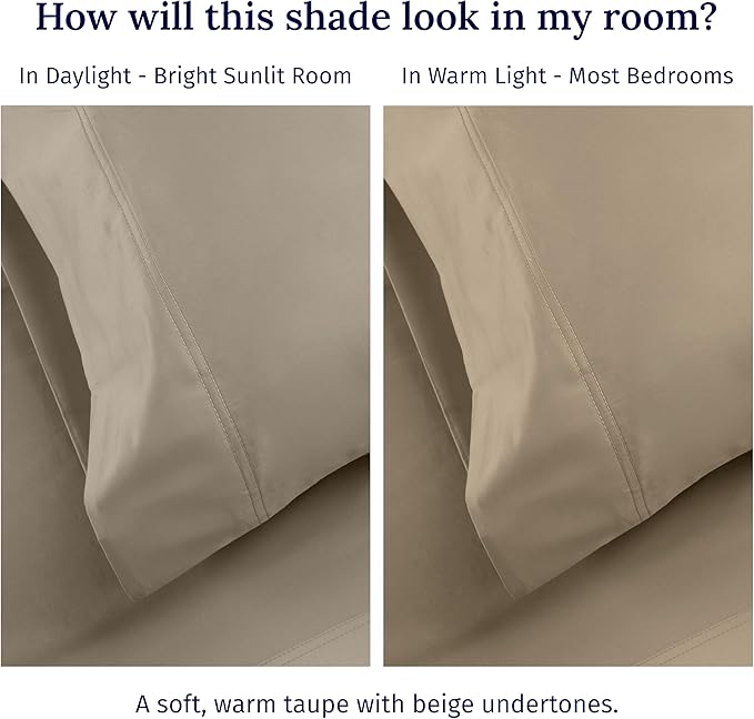 California Design Den - Luxury Full Size Sheet Set - 100% Cotton, 600 Thread Count Deep Pocket Full Size Bed Sheets, Hotel-Quality Cooling Sheets with Sateen Weave (Cool Taupe)