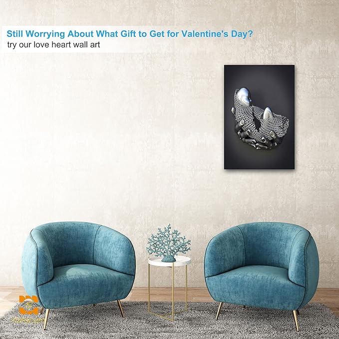 3D Wall Art - Abstract Child in Hand 3D Metal Effect Canvas Wall Art for Bedroom Decor, 3D Art Wall Poster Prints Paintings for Living Room Decor Framed 24”x36”x1Pcs