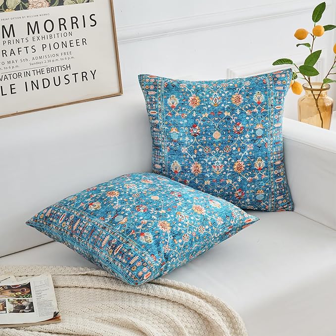 Boho Throw Pillow Covers 18x18 inch Set of 2,Boho Vintage Carpet Pattern Antique Ethnic Decor Double Sided Pattern Cushion Cover Soft Pillow Case Living Sofa Room Bed Square Pillow Cover