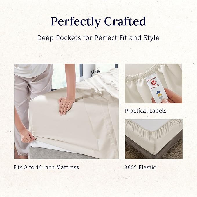California Design Den Deep Pocket King Sheets Set - Luxury 600 Thread Count 100% Cotton Sateen, King Size Sheet Set, All Around Elastic, Snug Fit, Hotel Quality Bedding - Ivory (Warm Cream)
