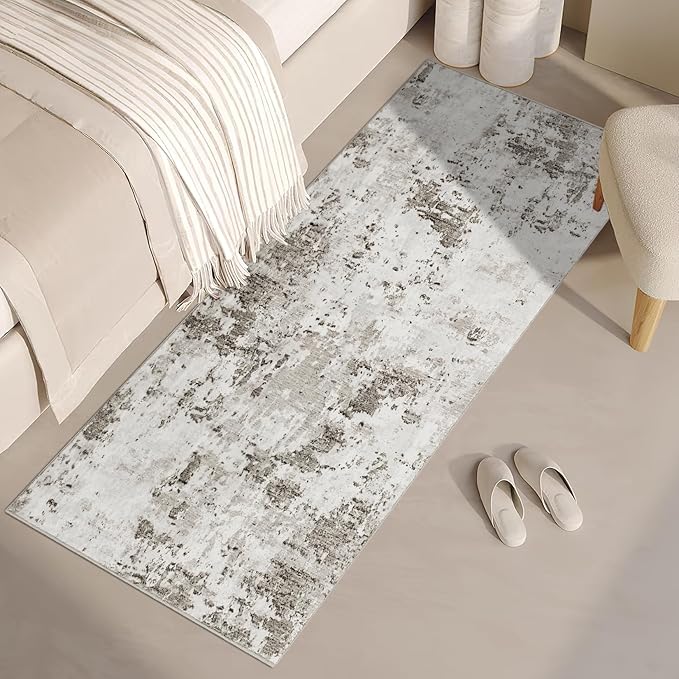 Modern Abstract Runner Rug 2x5 Washable Non Slip Stain Resistant Rug for Bedroom Living Room Non Shedding Low Pile Indoor Floor Cover,Taupe/Beige