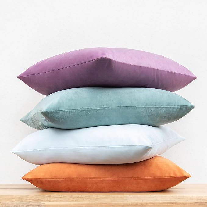 MONDAY MOOSE Decorative Throw Pillow Covers Cushion Cases, Set of 4 Soft Velvet Modern Designs, Mix and Match for Home Decor, Pillow Inserts Not Included (18x18 inch, Purple/Teal)