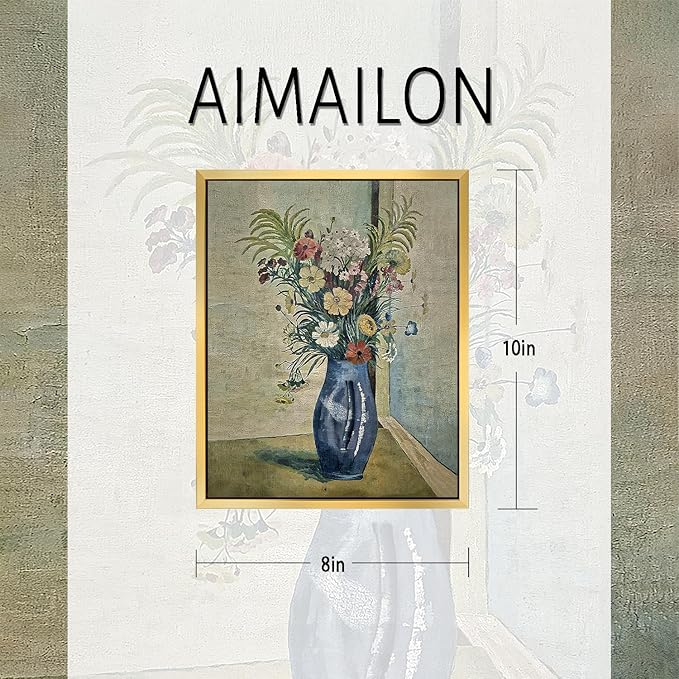 AIMAILON Vintage Gold Canvas Wall Art Framed Decor for Living Room Kitchen Colorful Wildflower Print Still Life Classical Home Decration Artwork Picture Desktop Decor 8x10