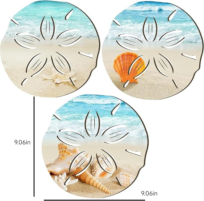 fenghangeng 3 Pcs Coastal Room Beach Decor Wall Art,Sea Shells Starfish Ocean Shower Curtain,Backdrop Ocean View Decorations for Home