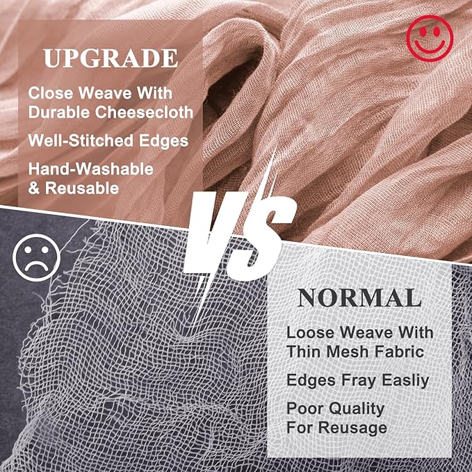 Wokceer Cheesecloth Table Runner Dusty Pink 10FT Boho Gauze Wedding Cheese Cloth Table Runner for Party 120 Inches Long Easter Rustic Sheer Table Runners for Baby Bridal Shower Decor