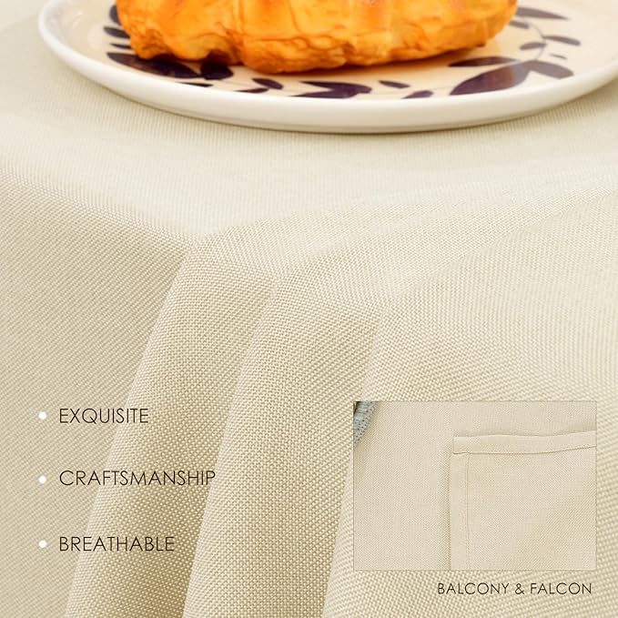 BALCONY & FALCON Table Cloth – Waterproof, Wrinkle Resistant & Washable Rectangle Tablecloth and Table Cover for Dining Room, Kitchen, Outdoor, Party & Birthday Use (Ivory, 57" x 85")