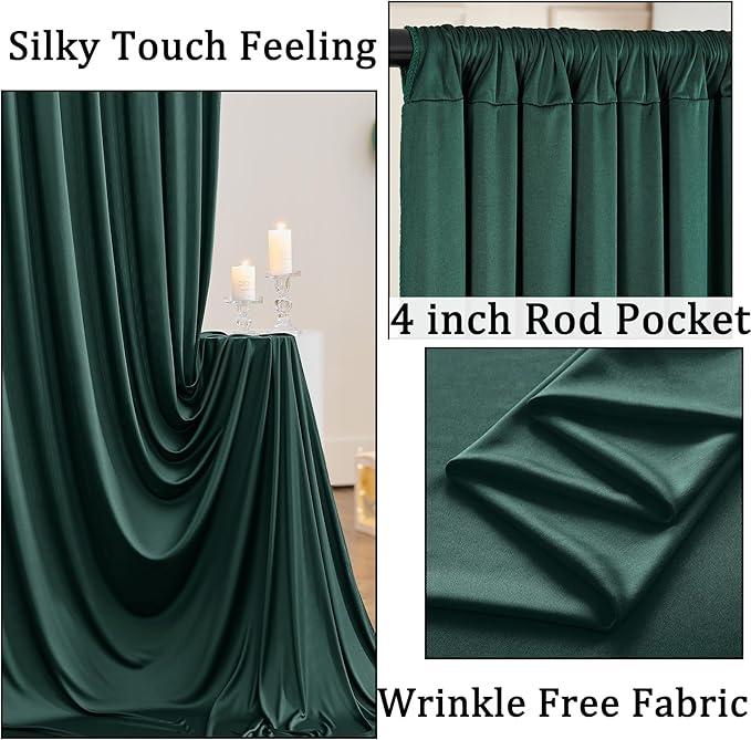 30ft x 10ft Wrinkle Free Hunter Green Backdrop Curtains for Parties, 6 Panels 5x10ft Polyester Green Photo Backdrop Drapes for Wedding Party Photography Background Jungle Theme Birthday Decor