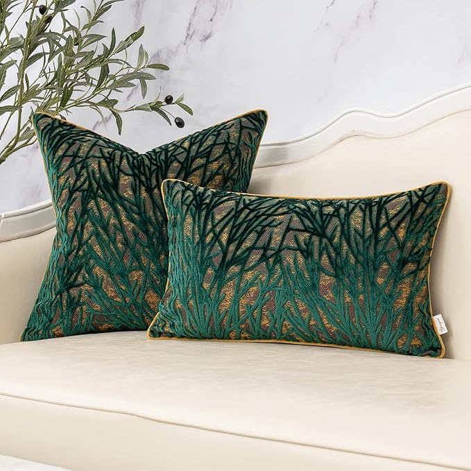 Yangest Green Twigs Throw Pillow Cover Branches Velvet Cushion Case Neutral Pillowcase for Sofa Couch Bedroom Living Room Home Decor,18x18 Inch
