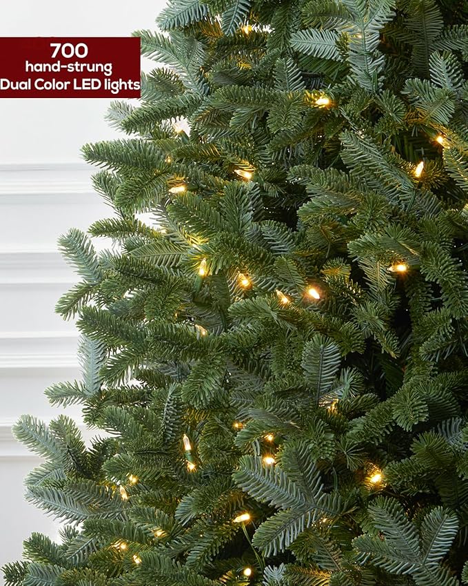 7.5FT Pre-lit Christmas Tree Premium Artificial Fir Remote Control with 400 Warm White & Multi-Color Lights, Hinged/Feel Real/Realistic/Full Fir Dual Color Xmas Tree 7.5 Feet Outdoor Festive Holiday