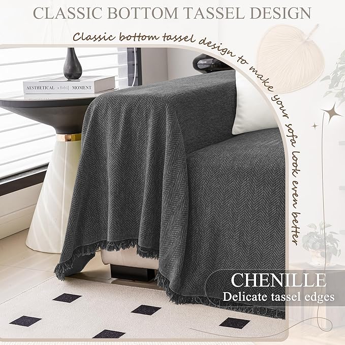 ALIECOM Sectional Couch Covers L Shape Sectional Sofa Cover for Dogs 2 Piece Thick Chenille L Shaped Couch Cover Blanket Chaise Sofa Slipcovers Pet Furniture Protector Washable (XX-Large, Dark Grey)