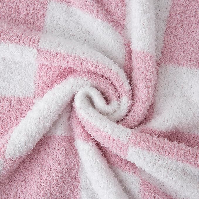YIRUIO Throw Blanket Checkered Chessboard Fluffy Fuzzy Warmer Comfort Reversible Super Soft Cozy for Home Decor Bed Couch Sofa Living Room (Pink, 51''x63'')