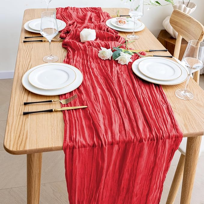 Wokceer Cheesecloth Table Runner 12Pack 10FT Red Gauze Christmas Fall Cheese Cloth Table Runner for Party Long Rustic Sheer Thanksgiving Table Runners for Baby Bridal Shower Wedding Easter Table