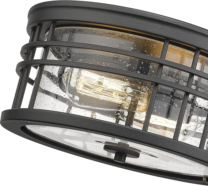 zeyu Flush Mount Ceiling Light, 2-Light Farmhouse Semi Ceiling Light Fixture for Kitchen Hallway 12 Inch, Black Finish with Seeded Glass, ZW01-F BK