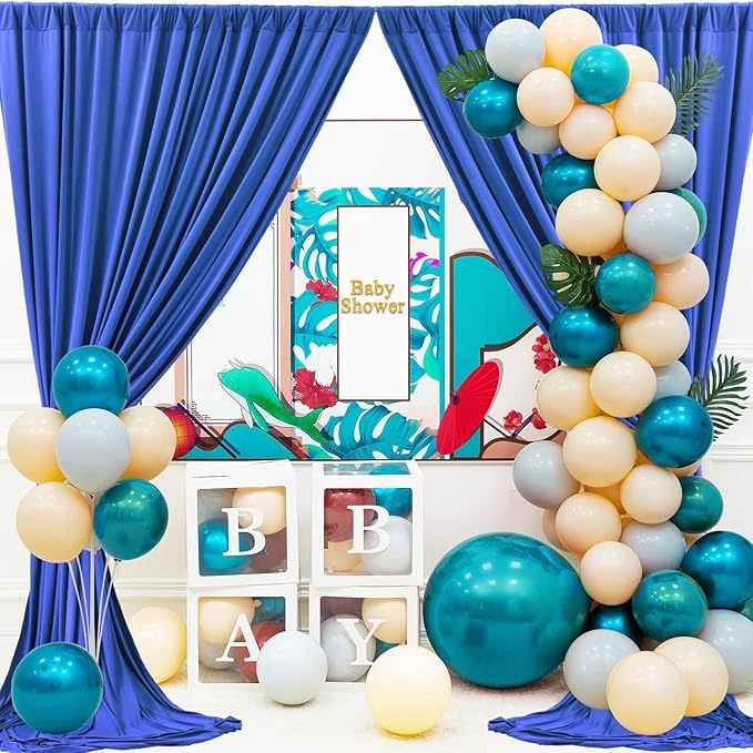 10ft x 10ft Wrinkle Free Royal Blue Backdrop Curtain for Parties, 2 Panels 5x10ft Silky Polyester Blue Photo Backdrop Drapes for Weddings Birthday Party Photography Background