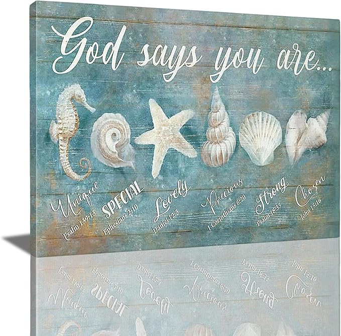 jerkboo Ocean Seashell Decor Wall Art Coastal Beach Nautical Pictures, Starfish Seashell Canvas Prints Painting Modern Framed Artwork for Bathroom Bedroom Living Room Home 12"x16"