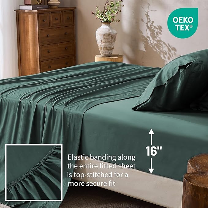 MEISHANG 1000 Thread Count Cotton Sheets Queen Size - 100% Egyptian Cotton, Sateen Weave, Soft & Breathable, Oeko-Tex Certified, 16" Deep Pockets - 4 Piece (Queen, Lake Blue)