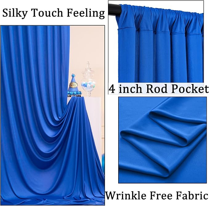 Wrinkle Free 10x8 ft Royal Blue Backdrop Curtains for Parties, Polyester Backdrop Drapes Soft Back Drop for Birthday Wedding Photography Background Decorations