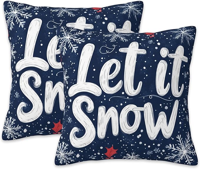 Christmas Pillow Covers 18X18, Let it Snow Decorative Throw Pillow Covers, Winter Christmas Snowflakes Pillow Cover Pillowcase Cushion Case for Home Sofa Couch Indoor Outdoor Set of 2