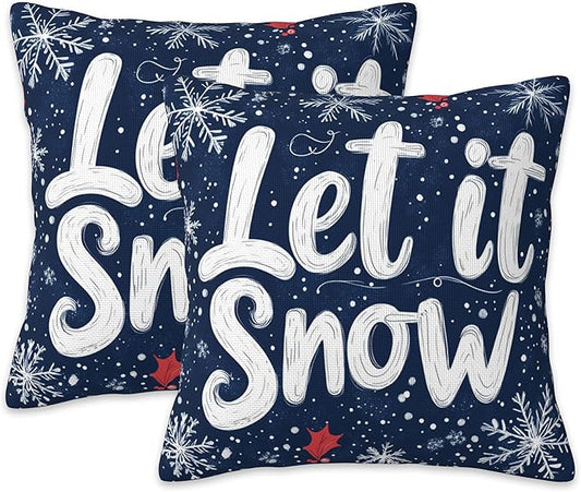 Christmas Pillow Covers 18X18, Let it Snow Decorative Throw Pillow Covers, Winter Christmas Snowflakes Pillow Cover Pillowcase Cushion Case for Home Sofa Couch Indoor Outdoor Set of 2