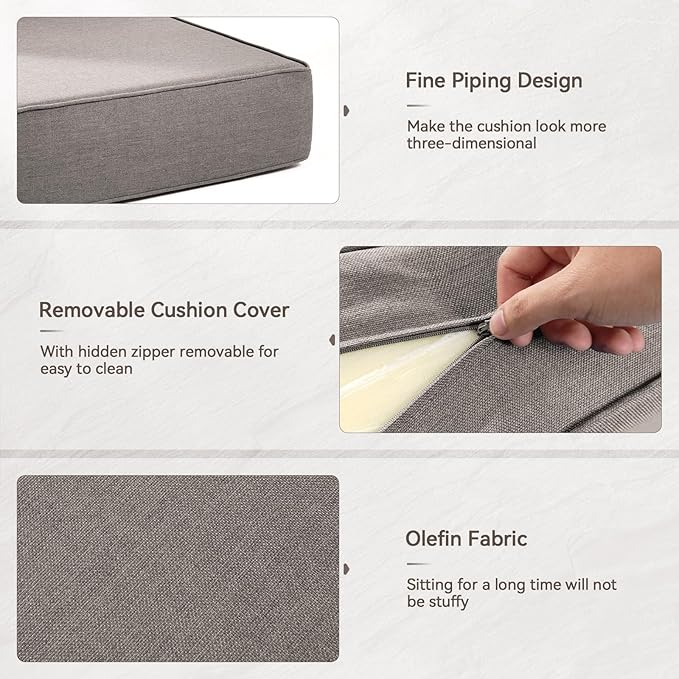 6" Thick Outdoor Cushions 22x24x6, 7-Set Deep Seat Patio Cushions with Removable Cover, Waterproof & Fade Resistant Replacement for Wicker Chair, Loveseat, Sofa - Grey