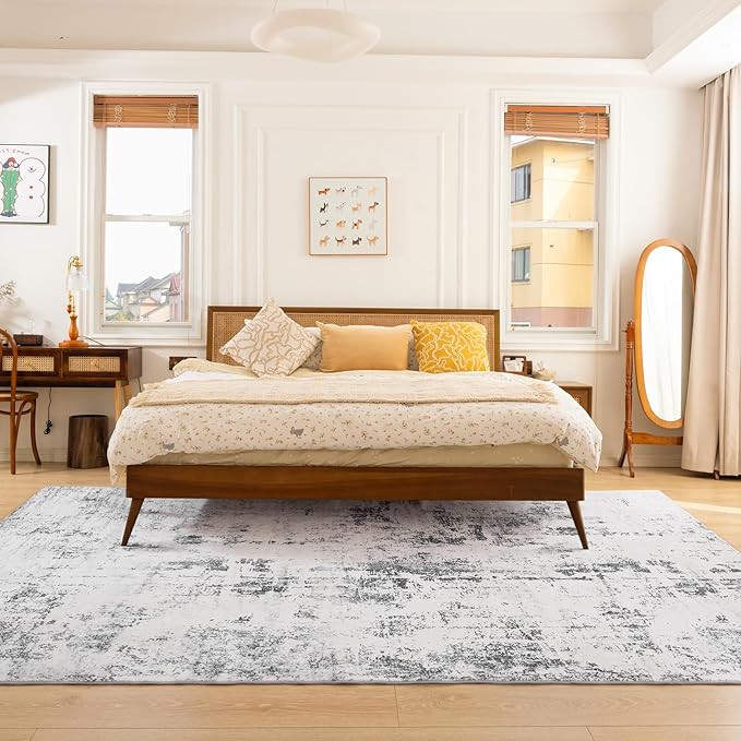UMINEUX Living Room Rug 6'x9' Large Washable Area Rug with Anti-Slip Rubber Backing, Modern Abstract Low Pile Rugs, Ultra Soft & Thin, Non-Slip, Stain Resistant for Dining Room Bedroom Home Decor