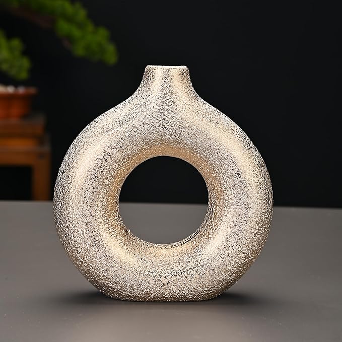 Modern Donut-Shaped Decorative Vases, Handmade Minimalist Boho ins Style, Modern Vase for Home Decor for Wedding Dinner Table Party Living Room Office Bedroom (Gold, Small)