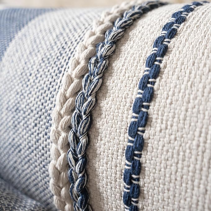Boho Throw Pillow Covers 12x20 Inch Set of 2, Navy Blue Textured Decorative Couch Pillow Cases for Farmhouse Home Decor, Accent Cushion Cover for Sofa, Bed, Living Room, Bedroom