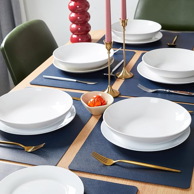 DOLOPL Placemats Set of 6, Faux Leather Heat Resistant Placemats - Waterproof - Anti Slip Table Place Mats, Washable Wipeable Outdoor Placemats for Kitchen Dining Room Table Decorations, Navy Blue