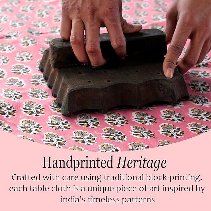 Cotton Print Club-100% Pure Cotton Tablecloth Table Cover - Indian Hand Block Printed Rectangle - for Wedding, Mothers Day Poppy Pink 160" x 72" (Rectangular)
