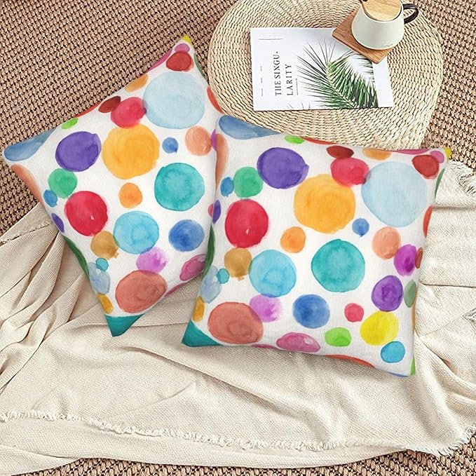 Colorful Polka Dot Pillow Covers 20x20 Inch Set of 2 Rainbow Colorful Circles Throw Pillow Cover Watercolor Circles Square Pillowcase Cushion Cases for Home Couch Bed Sofa