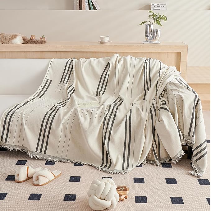 DREAMINGO Couch Cover Reversible Chenille Furniture Protector Sofa Covers for Dogs Pets Dark Grey Couch Cover for 3 Cushion Couch Sofa Vertical Stripe Jacquard Sofa Slipcover Sectional, 71"x150"