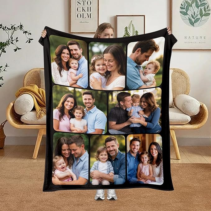 Jecivila Custom Blanket with Picture Text Personalized Photo Flannel Throw Blankets Customized Couple Gifts for Girlfriend Boyfriend Wife Husband on Valentine's Day Birthday