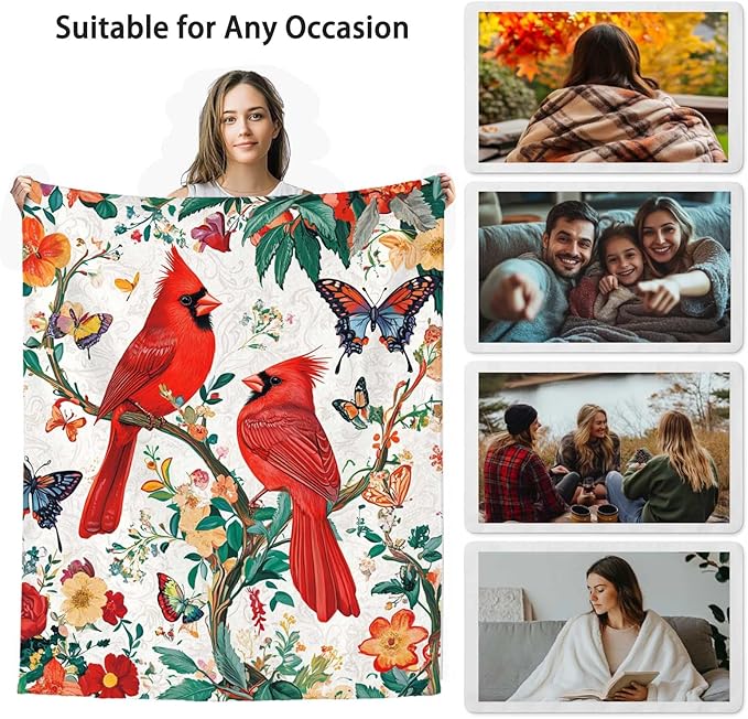 Cardinal Blanket Throw, Cardinal Gifts for Women and Men, Lightweight Soft Red Bird Blanket Fleece, Perfect for Living Room, Bedroom Decor, 40x50 Inches