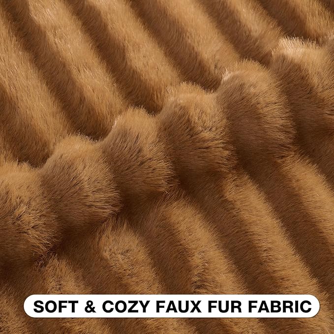 FUTEI Camel Decorative Throw Pillow Covers 22x22 Inch Set of 2,Soft Fluffy Faux Rabbit Fur Dyeing Striped Textured Cushion Case,Modern Home Decor for Couch Bed Living Room