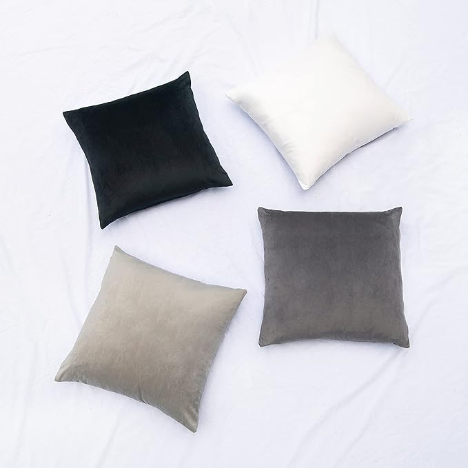 MONDAY MOOSE Decorative Throw Pillow Covers Cushion Cases, Set of 4 Soft Velvet Modern Designs, Mix and Match for Home Decor, Pillow Inserts Not Included (18x18 inch, Black/White)