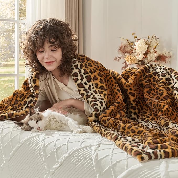 Krifey Leopard Print Blanket, Faux Fur Throws for Bed, Soft Cozy Fuzzy Fluffy Thick Warm Plush Cheetah Print Blanket, Christmas Birthday Gifts for Mom Dad Women Men, Room Decor, 60x80in