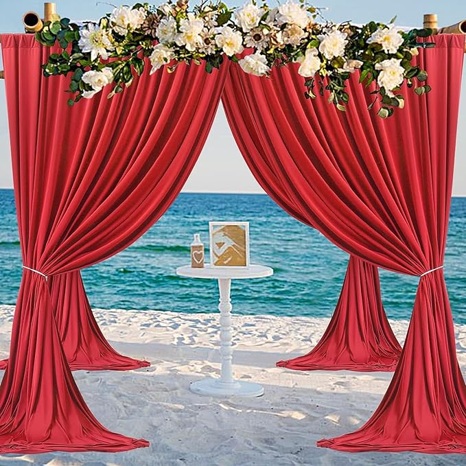20ft x 10ft Wrinkle Free Red Backdrop Curtains for Parties, 4 Panels 5x10ft Silky Polyester Photo Backdrop Drapes for Birthday Wedding Christmas Party Photography Background Stand