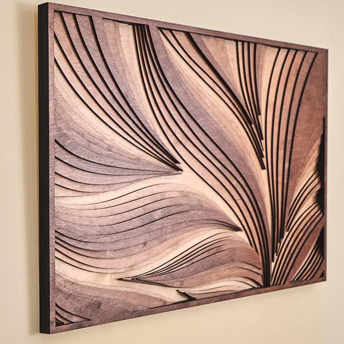 NEODECO Parametric Wood Wall Art, 3D Acoustic Wall Panel of Parametric Cut & Stained Birch Plywood Layers, Geometric Wall Hanging, Abstract Wood Wall Decor (Medium)