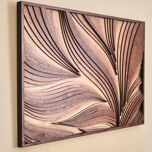 NEODECO Parametric Wood Wall Art, 3D Acoustic Wall Panel of Parametric Cut & Stained Birch Plywood Layers, Geometric Wall Hanging, Abstract Wood Wall Decor (Small)