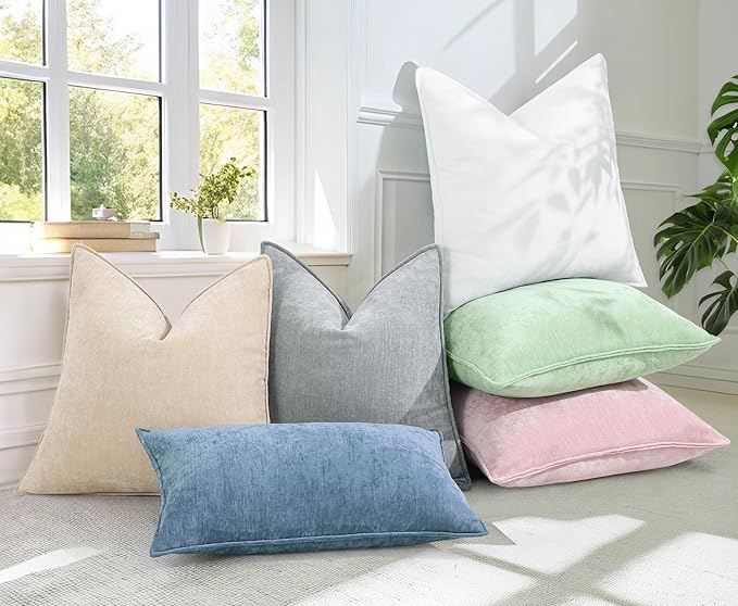 decorUhome Christmas Couch Throw Pillow Covers 26x26 Set of 2, Decorative Soft Euro Velvet Neutral Chenille Pillow Covers with Elegant Design for Sofa Bed Living Room Home Decor, Blue Grey