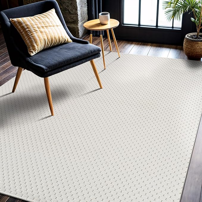 CAMILSON Modern Rug 5x7 Luxury Pebble Pattern Micro Loop Area Rugs Soft High-Low Pile Stain Resistant Easy to Clean Non-Shedding Durable Living Room Bedroom Indoor Carpet (White)