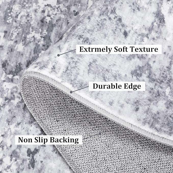2x6 Modern Abstract Runner Rug Non Slip Soft Rug Stain Resistant Rugs Low Pile Non Shed Machine Washable for Hallway Kitchen Bathroom, Light Grey